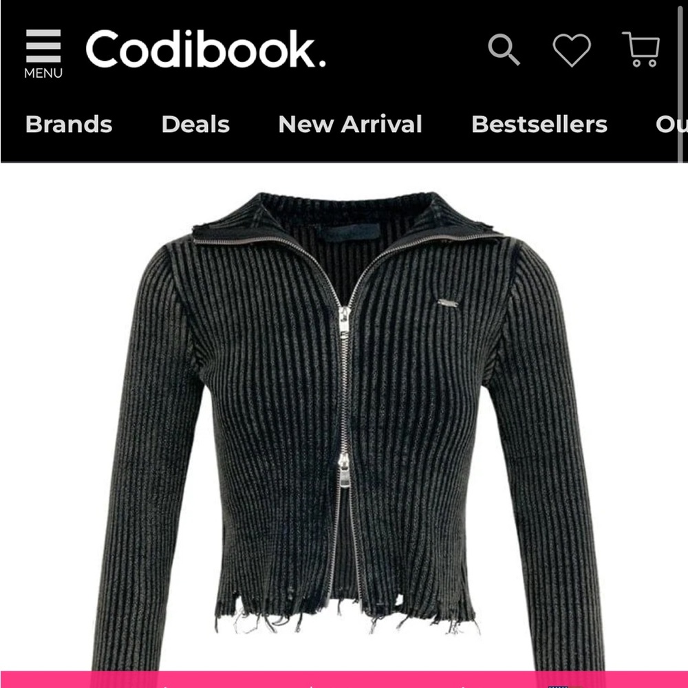 Black Ribbed Zipper Jacket
